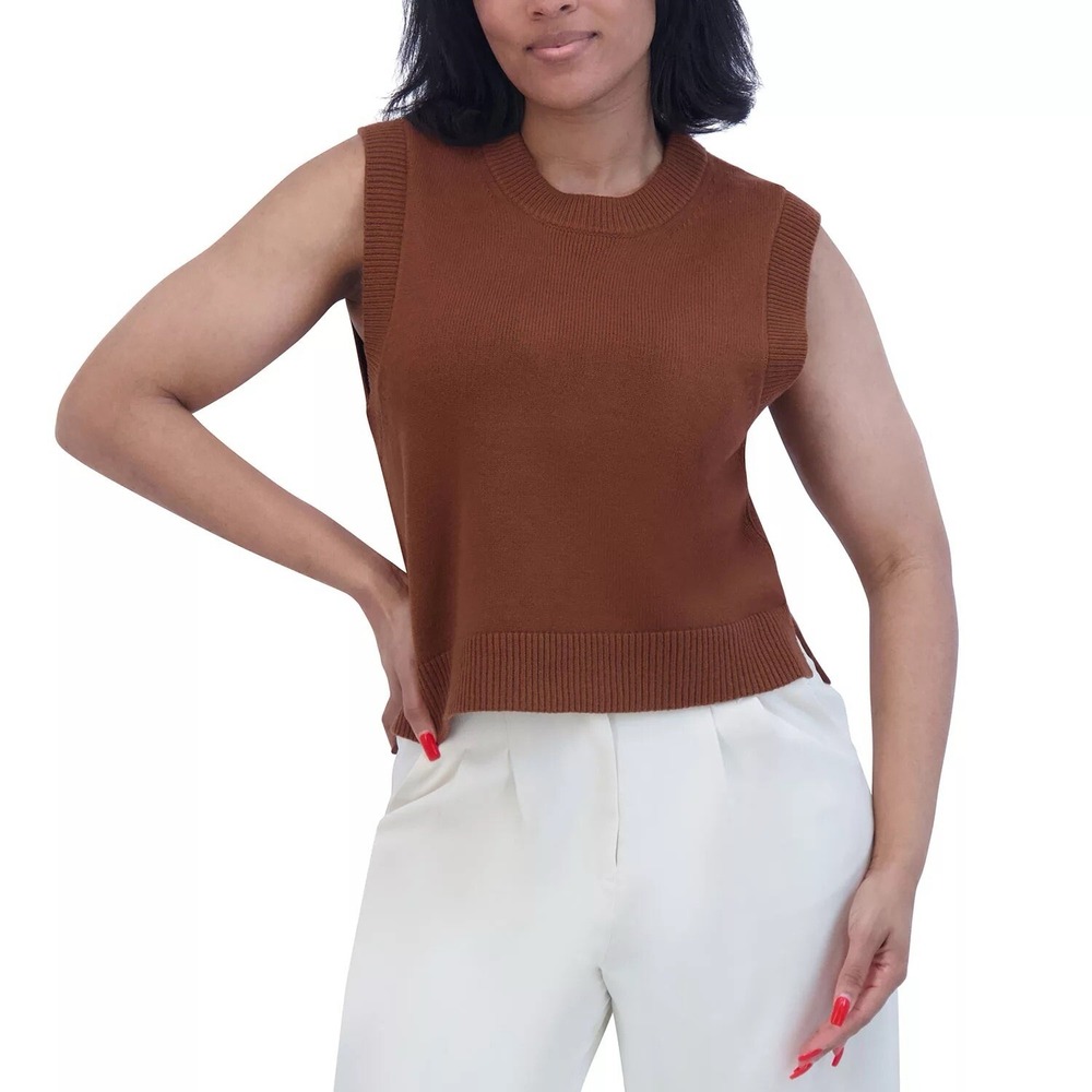 French Connection Womens Sleeveless Sweater Vest Crewneck Brown Size XL